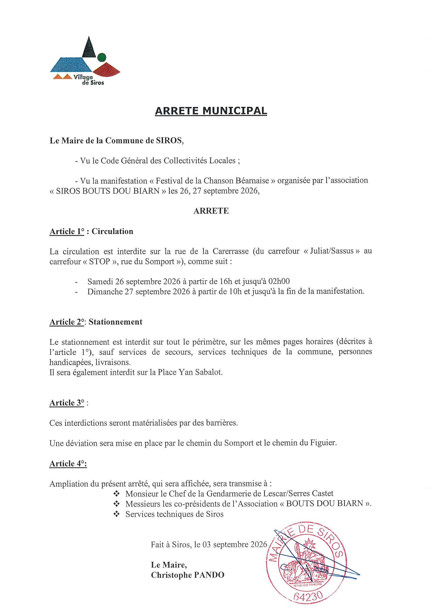 arrêté municipal stationnement et circulation